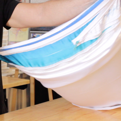 Spiral adjusting zipper system close-up on satin PillowWare Casing 